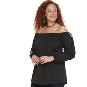 Rock & Republic Black Tie Off Shoulder Orinthology